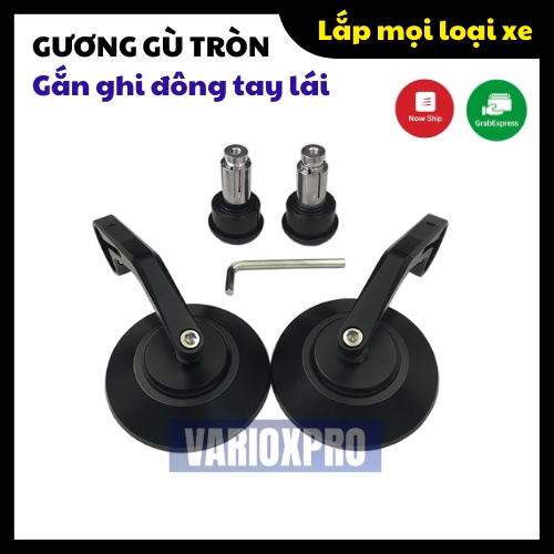 Gương gù tròn CNC chính hãng Uni Racing gắn tay lái ghi đông xe máy - Gương chiếu hậu xe máy gù tròn