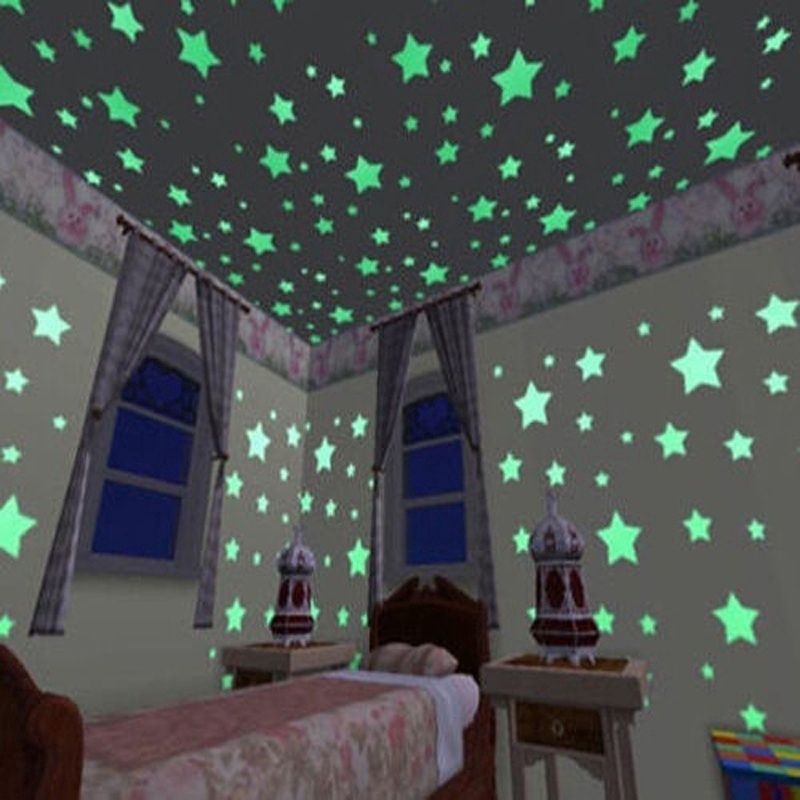 Bộ 100 ngôi sao nhựa dạ quang dùng trang trí cho phòng ngủ trẻ em