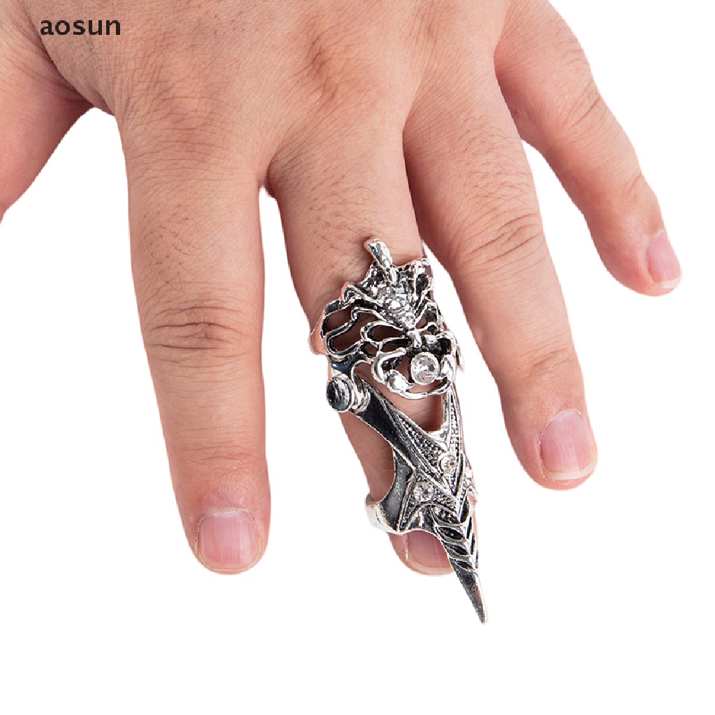 Aosun Nhẫn Đeo Khớp Ngón Tay Hình Móng Vuốt Dài Bằng Kim Loại Hóa Trang Punk Cho Nam