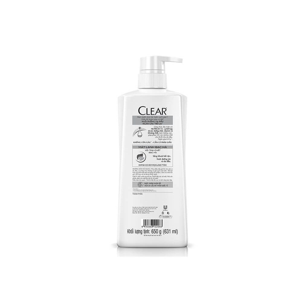 {hsd 2021}Dầu Gội Sạch Gàu Clear Bạc Hà Mát Lạnh 650g