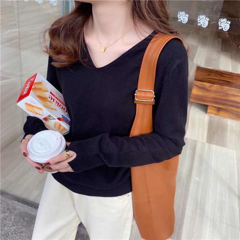 Áo Dệt Kim Mỏng Tay Dài Cổ Chữ v Thời Trang Xuân Thu Phong Cách Mới Cho Nữ