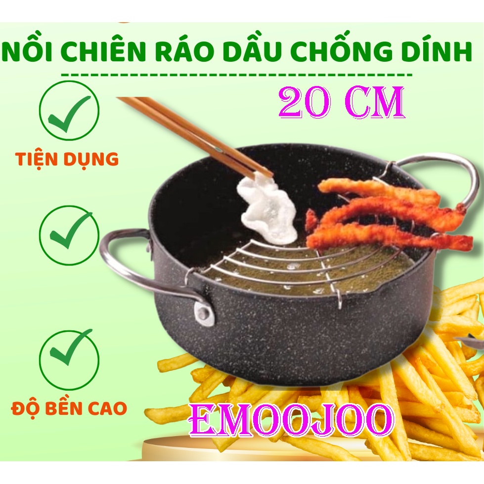 Nồi Chiên Chống Dính EMOOJOO  20cm Có Khay Để Ráo Mỡ