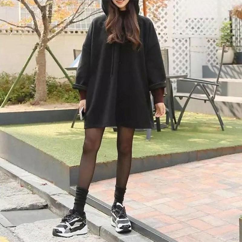 Áo hoodie kiểu dáng rộng màu trơn trẻ trung và thời trang cho nữ