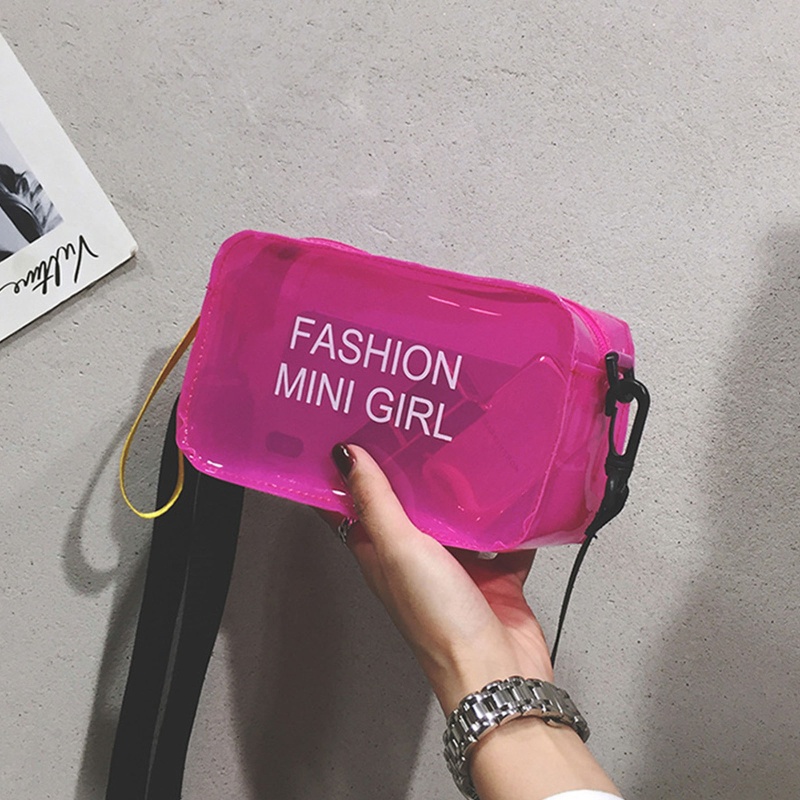 Túi Đeo Chéo Vai Mini Bằng PVC Trong Suốt Màu Kẹo In Chữ Thời Trang Mùa Hè Dành Cho Nữ