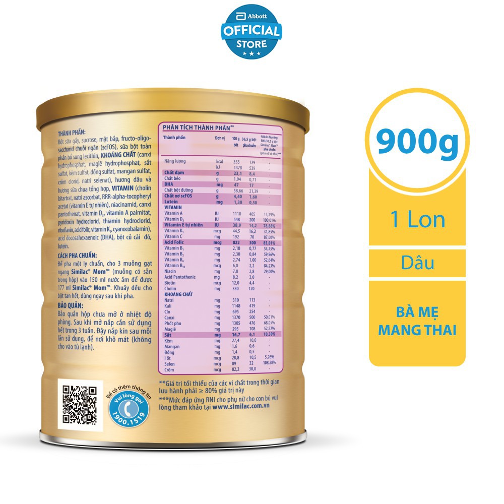 Sữa bột Abbott Similac Mom IQ Hương Vani Lon 400g_900g