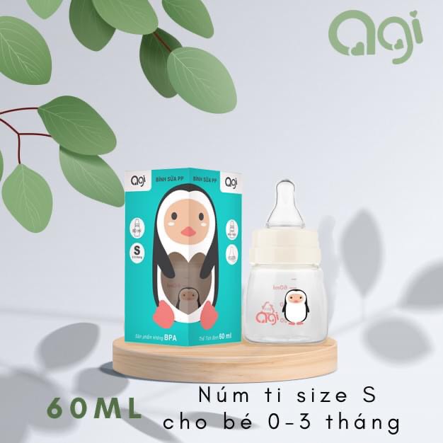 Bình sữa Agi 60 ml cho bé sơ sinh (mẫu mới) có van chống sặc không BPA