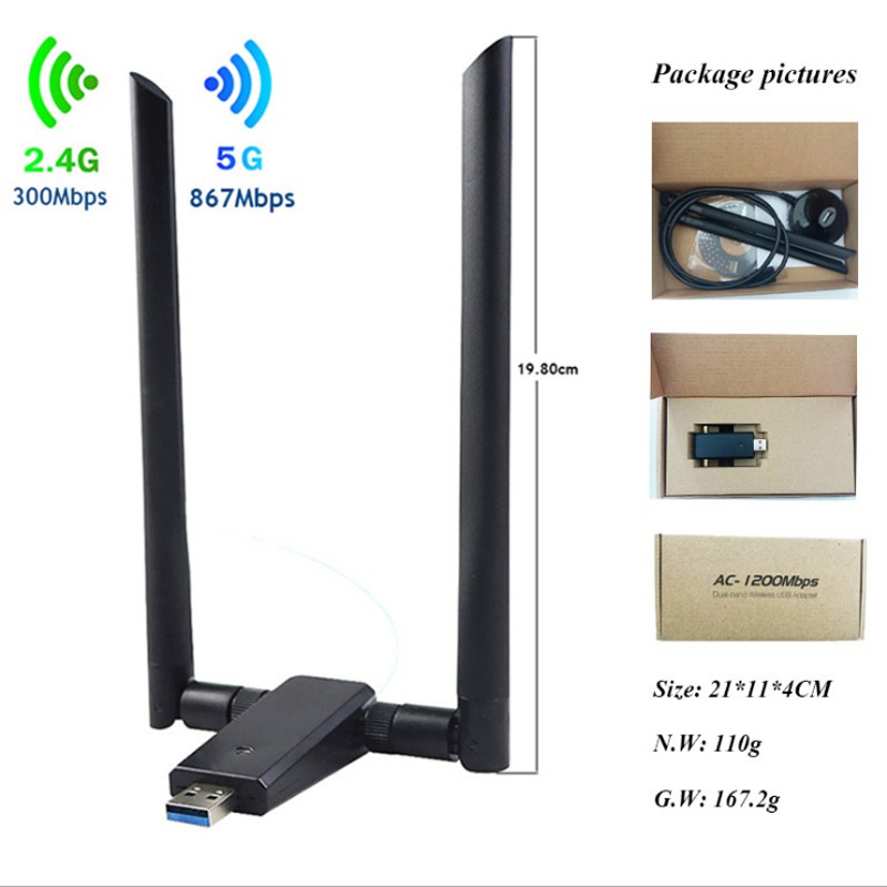 Bộ thu bộ chuyển đổi Wi-Fi không dây USB băng tần kép 2.4GHz / 5GHz dải dài 1200Mbps | BigBuy360 - bigbuy360.vn