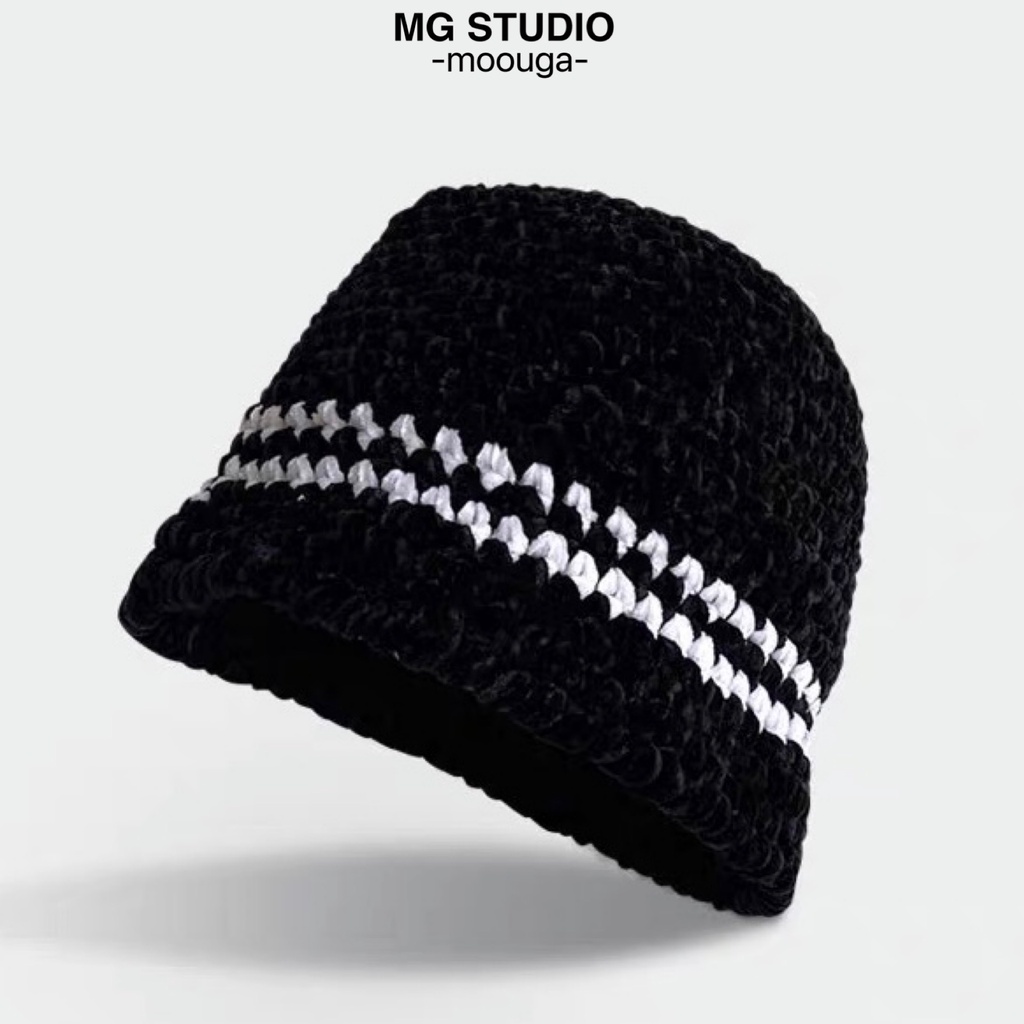 Nón dệt kim MG STUDIO họa tiết sọc