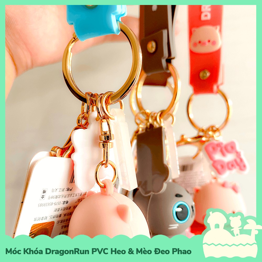 [Sẵn VN] Móc Khóa PVC Dragon Run Heo Và Mèo Đeo Bánh Donut