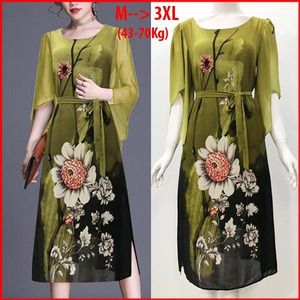 GOTI - Thời Trang Trung Niên - Đầm Dự Tiệc Dành Cho Mẹ U50-60 Dáng Dài Voan In Hoa Bigsize 3269 3265 3285 3205 3348