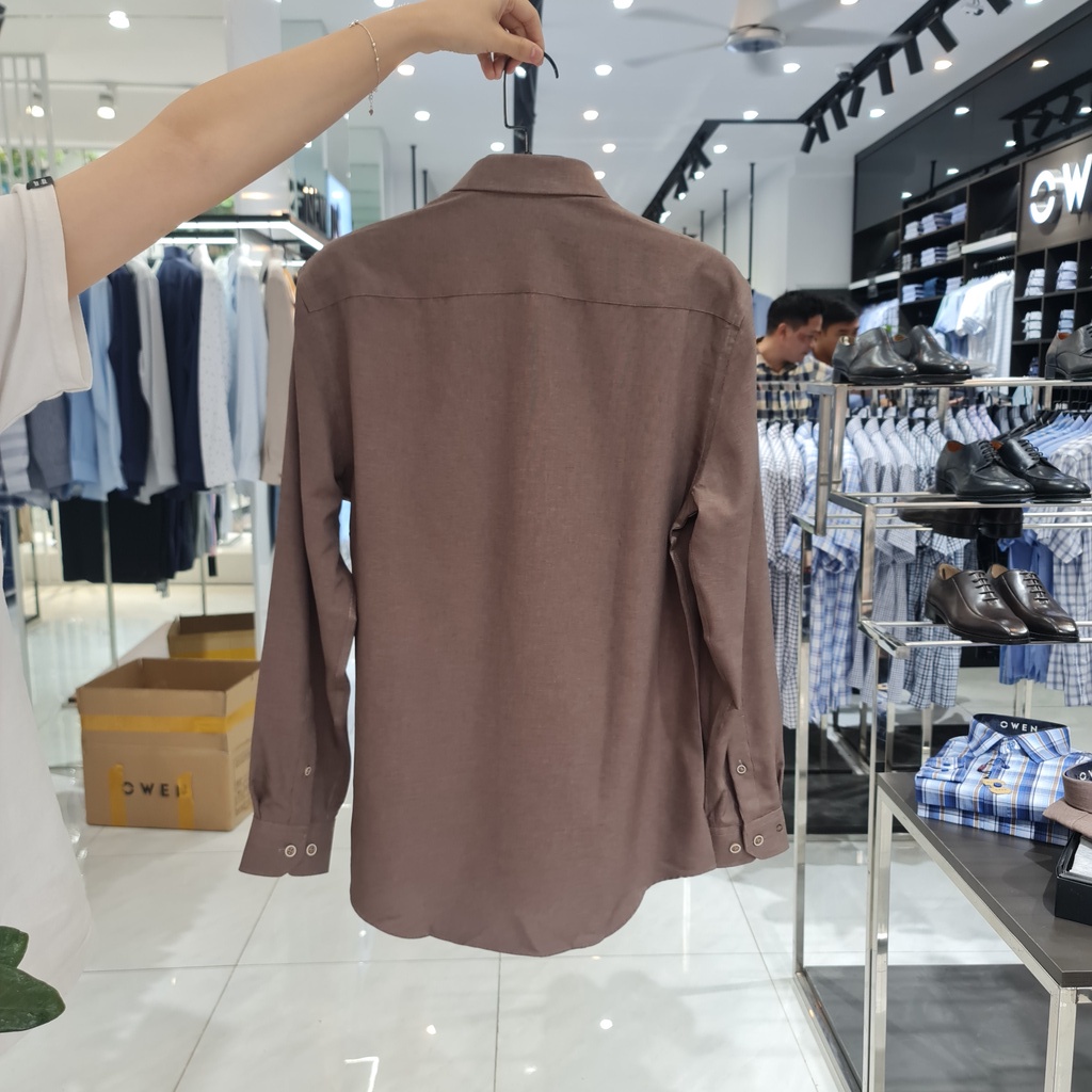 Áo Sơ Mi Nam Dài Tay Owen AS23366D Somi Công Sở Cao Cấp Màu Nâu Đậm Melange Dáng Ôm Không Túi Vải Cafe Mềm Mát Khử Mùi | BigBuy360 - bigbuy360.vn