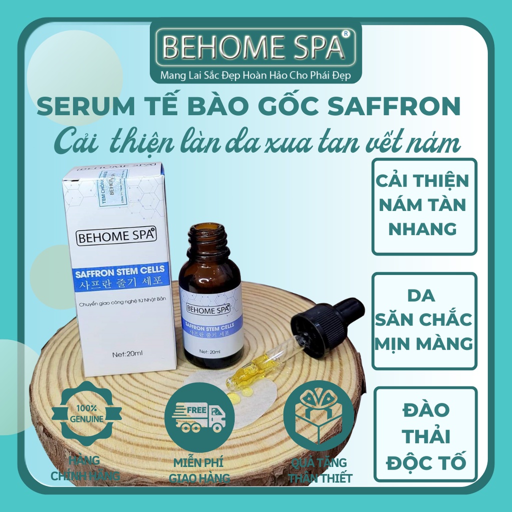 Serum tế bào gốc Saffon Behome Spa Cải thiện làn da xua tan vết nám phục hồi da giảm nám tàn nhang se khít lỗ chân lông.