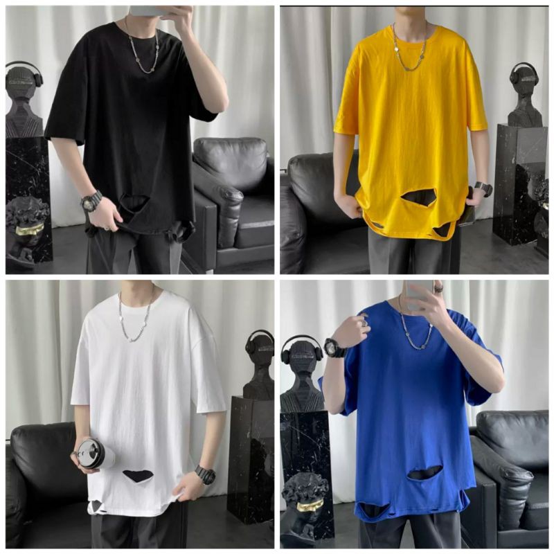 Áo Thun Tay Lỡ Rách Nhăn - Áo Phông Size Lớn Rách Đuôi Áo Loongtee