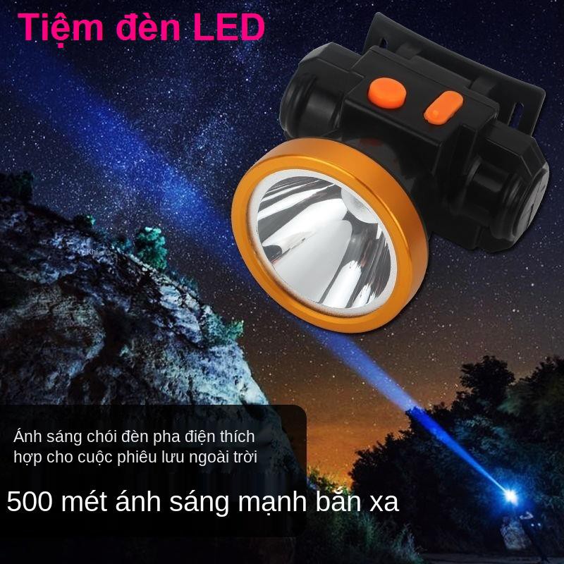 Đèn pha LED độ sáng cao có thể sạc lại tầm xa siêu ngoài trời chống thấm nước soi câu cá ban đêm pin của thợ mỏ