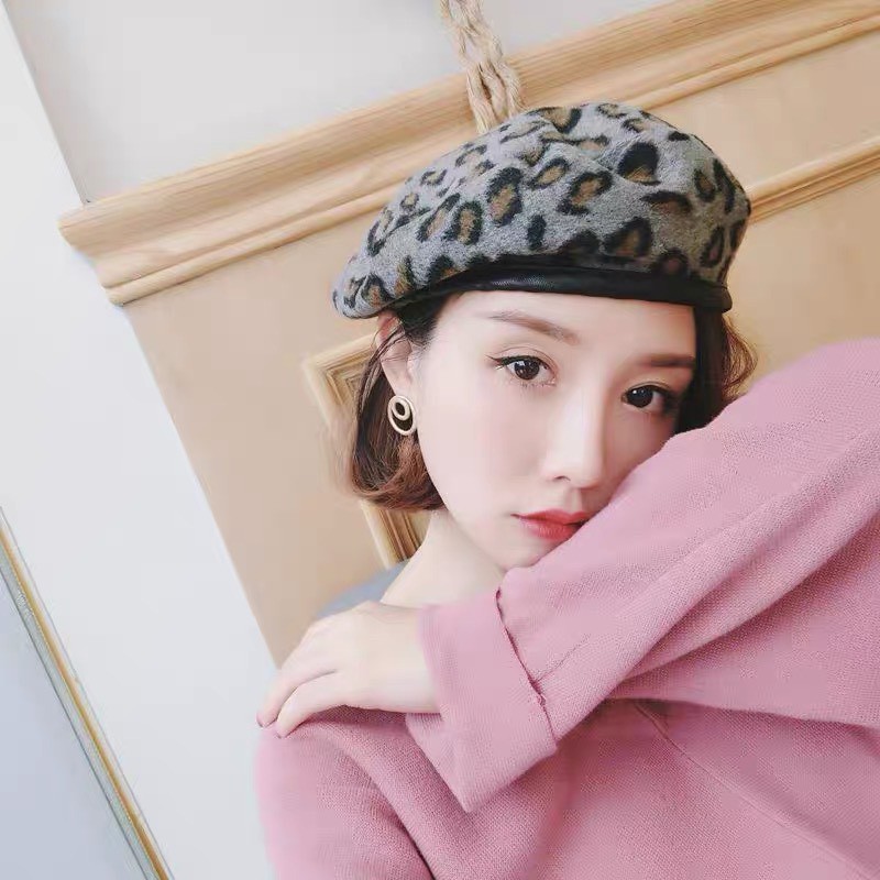 Nón baret hoạ tiết da báo