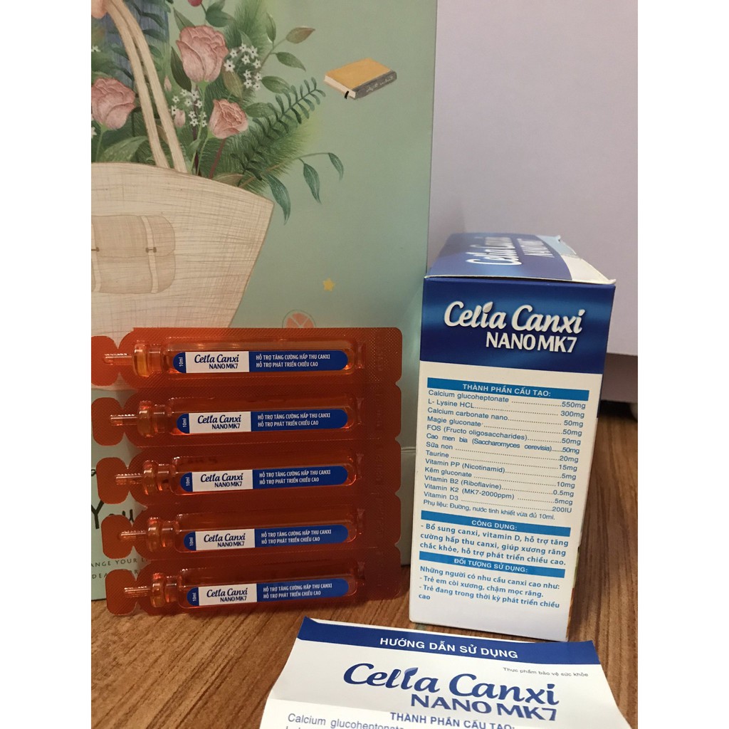Celia Canxi Nano MK7 Bổ sung canxi vitamin D3 cho cơ thể hỗ trợ sự phát triển chiều cao hộp 20 ống