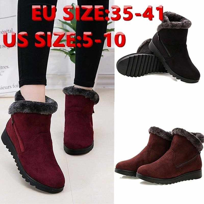 Casual Winter Mother Shoes Women'S Ankle Boots Fashion Flat Warm Boots