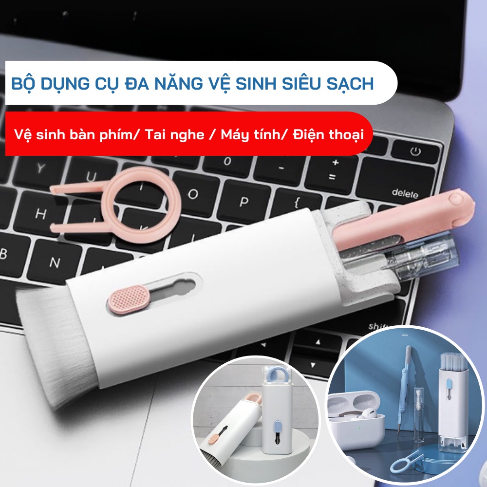 Bộ Vệ Sinh Bàn Phím Máy Tính, Vệ Sinh Tai Nghe Bluetooth Gọn Nhẹ Cầm Tay 7 Trong 1 Làm Sạch Hầu Hết Các Vị Trí