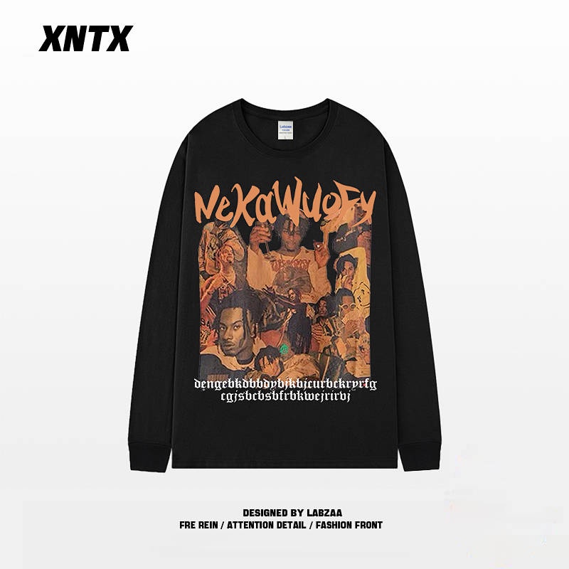 Áo thun dài tay nam in hình chân dung phong cách cổ điển Hip hop đường phố Âu Mỹ thời trang mùa thu