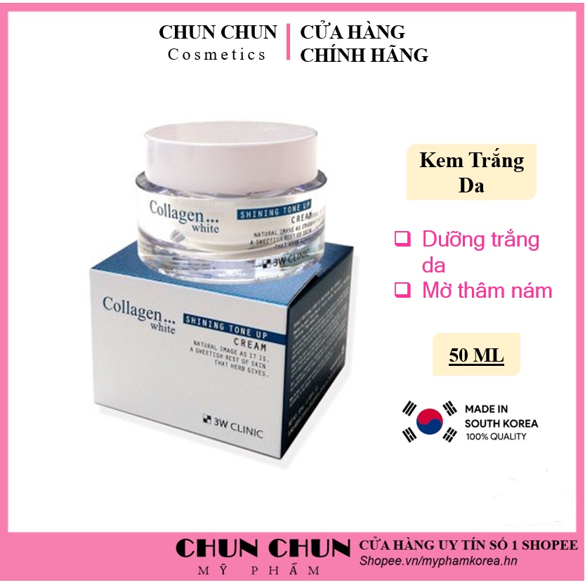 Kem dưỡng trắng da nâng tone White Shining Tone Up Cream 3W Clinic Hàn Quốc 50ml giúp da trắng da mờ thâm nám tàn nhang