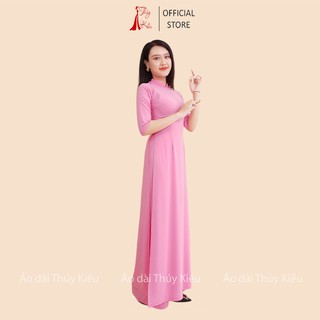 Áo dài trơn lụa Nhật cổ 2 phân màu hồng phấn AK31