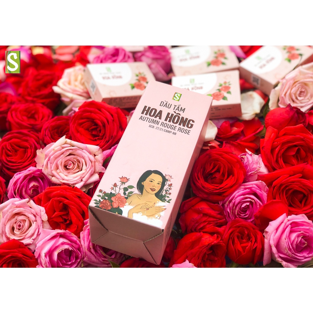 Dầu tắm hoa hồng Sinh Dược, dầu tắm thảo dược chiết xuất 100% từ thiên nhiên, an toàn không hóa chất - HUNOXA