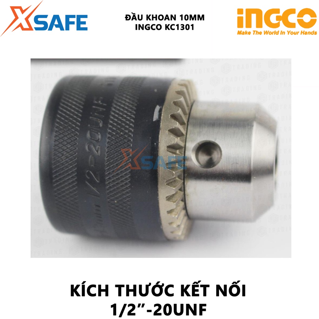 Đầu khoan tự động INGCO KCL1301 13mm Đầu máy khoan khả năng khoan 2-13mm, kích thước kết nối 1/2&quot; - 20UNF [XSAFE]