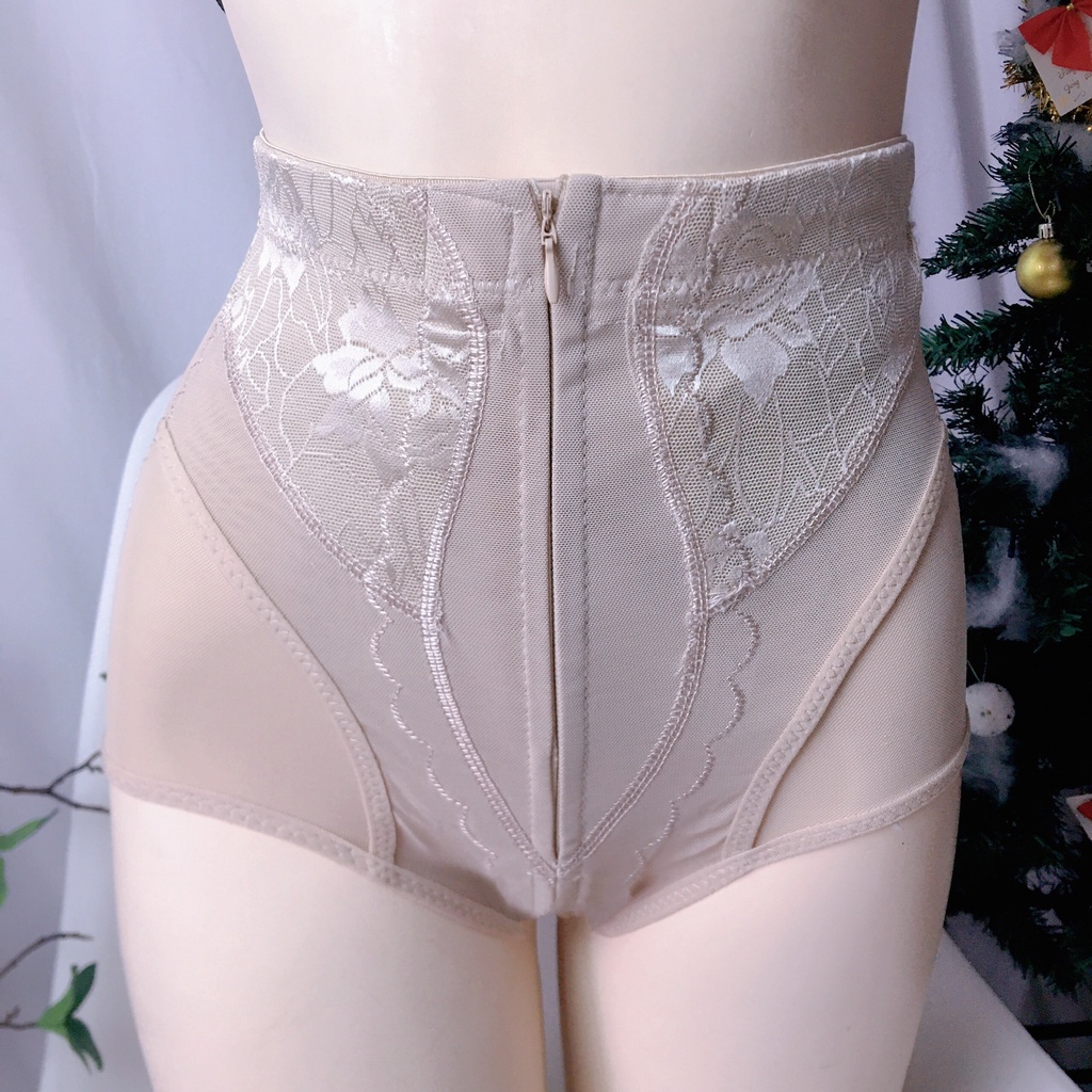 Quần gen bụng kéo khóa cạp cao phối ren lưới định hình dáng chuẩn eo thon