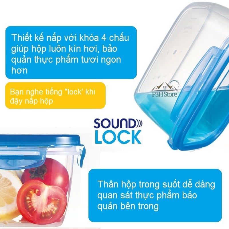 Hộp bảo quản Lock&amp;Lock Sound Lock dung tích 1.5L hình chữ nhật LEP552