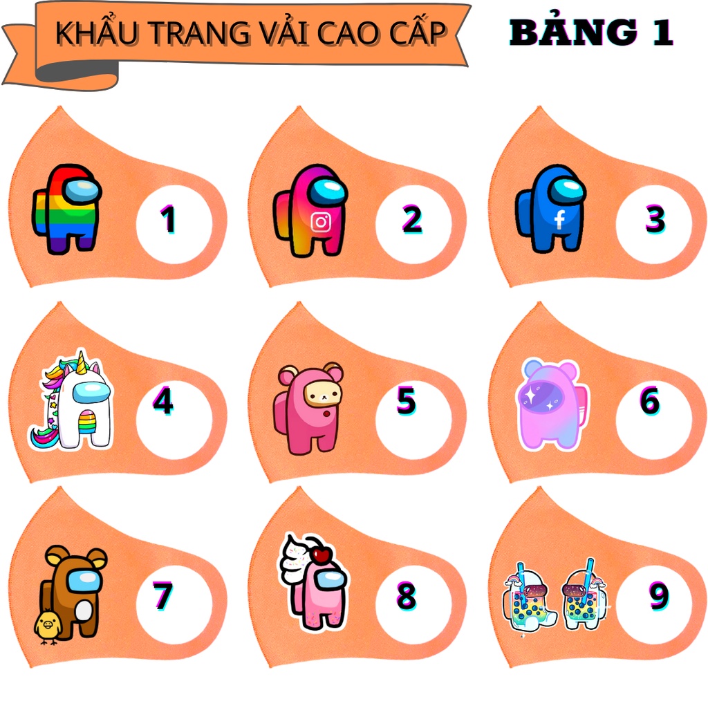 (45 MẪU) 1 CÁI KHẨU TRANG AMONG US - MÀU TÔM