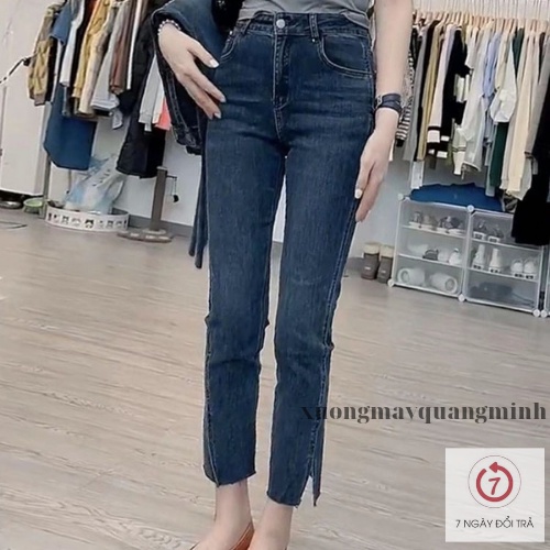Quần jeans bò nữ ống đứng xẻ gấu nhạt co dãn 4 chiều hot hit 2022 | BigBuy360 - bigbuy360.vn