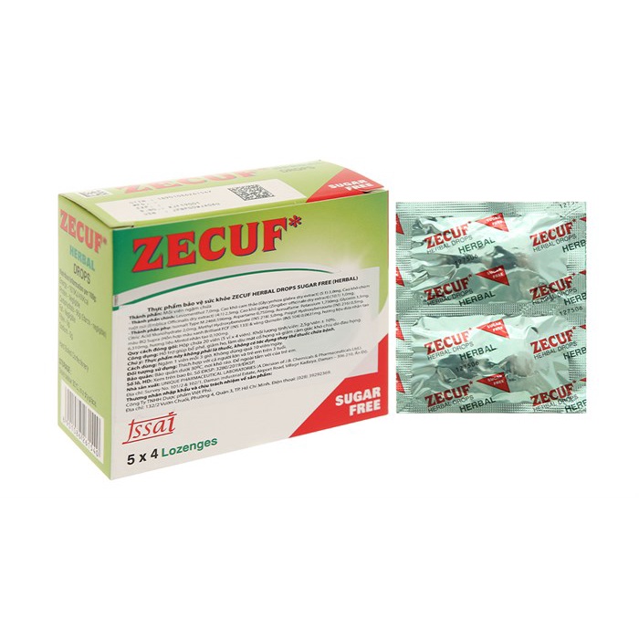 KHÔNG ĐƯỜNG - Viên ngậm giảm đau họng, giảm ho ZECUF HERBAL (ZECUP HẺBAL) (Hộp 20 viên)