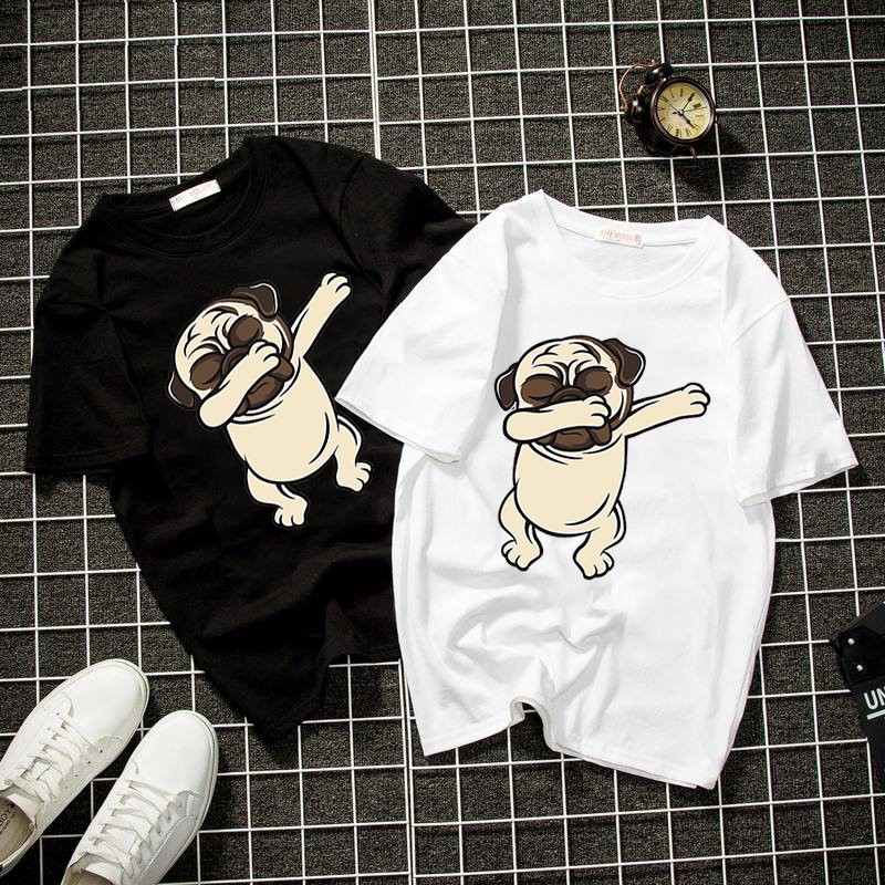 Áo thun unisex pug dabbing màu trắng 2019T844