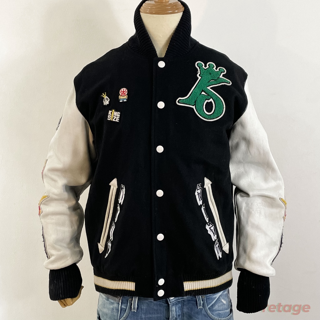 Áo Khoác Bóng Chày Varsity Phối Tay Da Thật Kingsize Vintage 90s