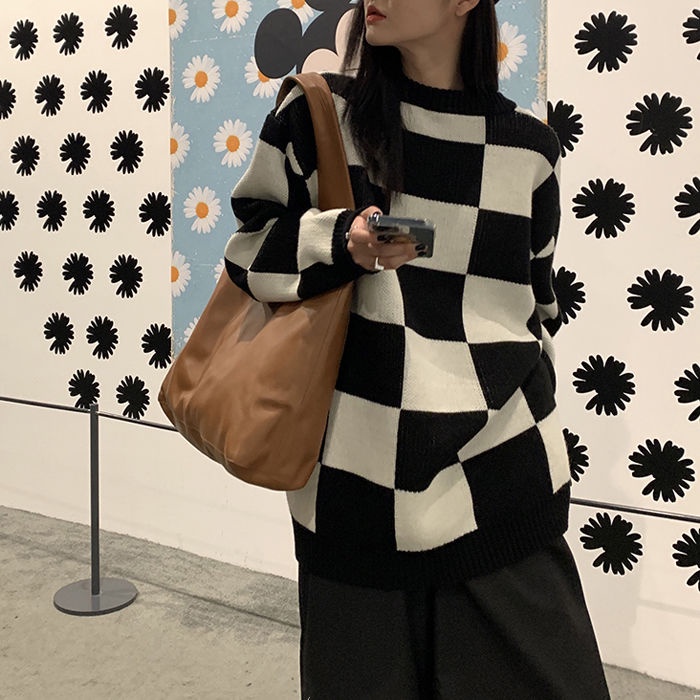 Áo sweater tay dài họa tiết kẻ sọc thời trang thu đông mới 2021