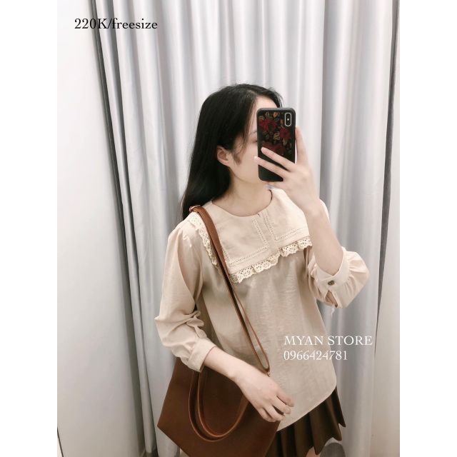 Áo babydoll tiểu thư viền ren hàng QCCC Áo sơ mi kiểu vạt vuông