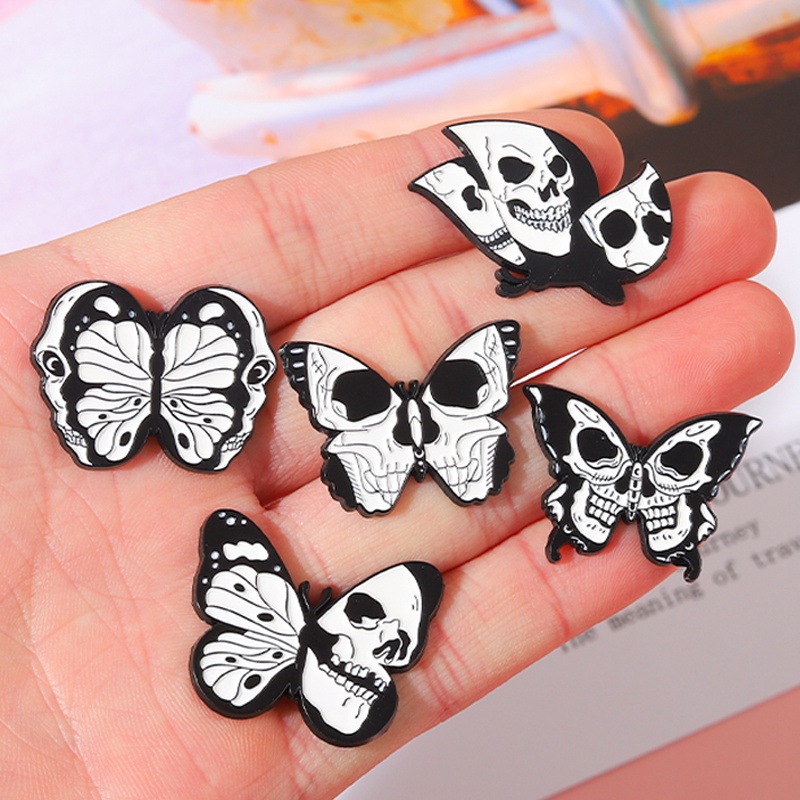 Ghim Cài Áo Thời Trang Hình Đầu Lâu Tráng Men Màu Trắng Đen 5 Kiểu Phong Cách Punk Cho Bạn Bè