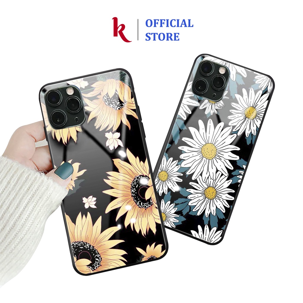 Ốp lưng iphone kính Hoa cúc case 14plus 14 pro max 13 12 promax 11 mini 6 6s 7 8 plus x xr xs Se