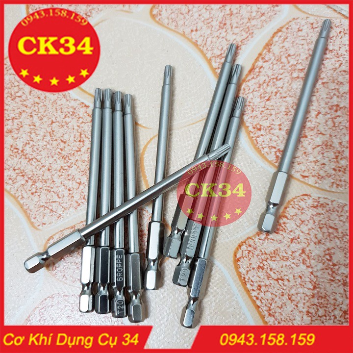 Hoa thị có lỗ, Hoa thị chuôi lục giác T20 dài 100mm BROPPE
