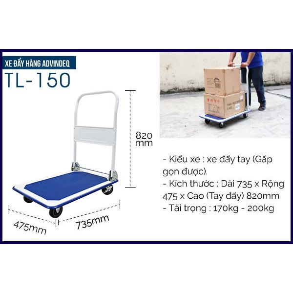 [Chính hãng]Xe đẩy hàng ADVINDEQ TL-150 tải trọng 170-200kg