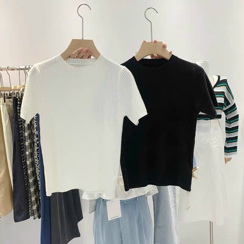 Áo len cộc tay trơn basic - bảng màu pastel | BigBuy360 - bigbuy360.vn