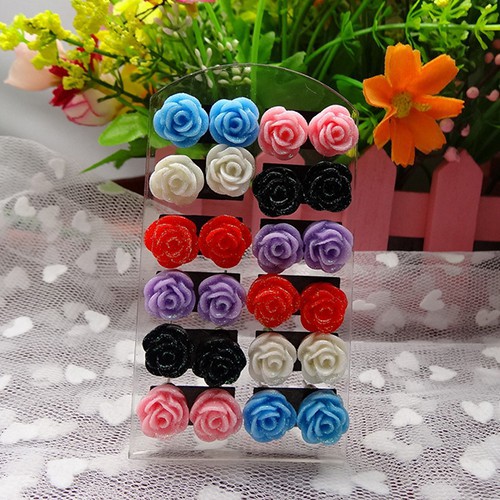Set 12 đôi bông tai hoa hồng