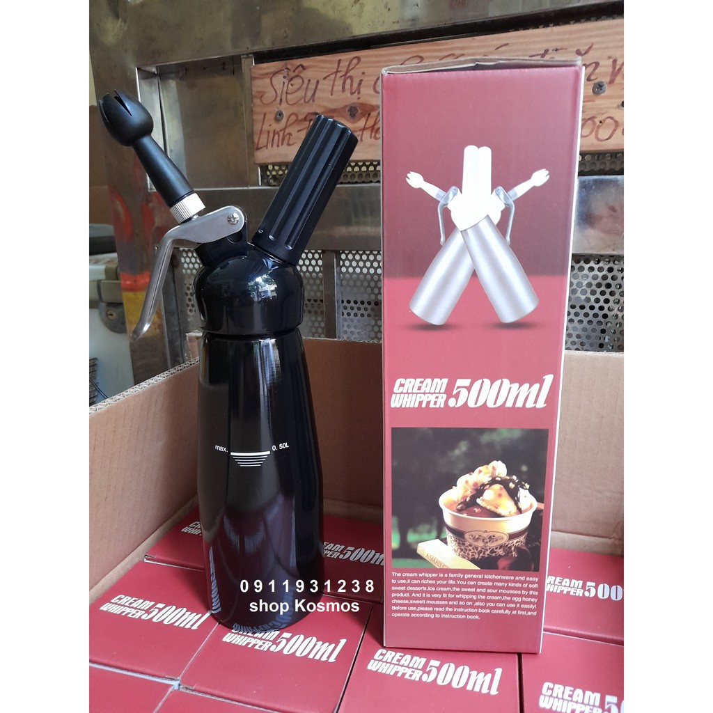 Bình xịt kem tươi Cream Whipper 500ml - Màu đen (tặng kèm công thức đá xay khi mua hàng)