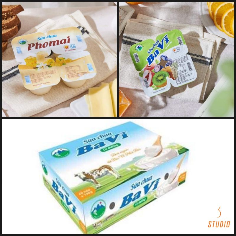 Thùng 48 hộp sữa chua Ba Vì trắng/ phô mai/ trái cây 70g