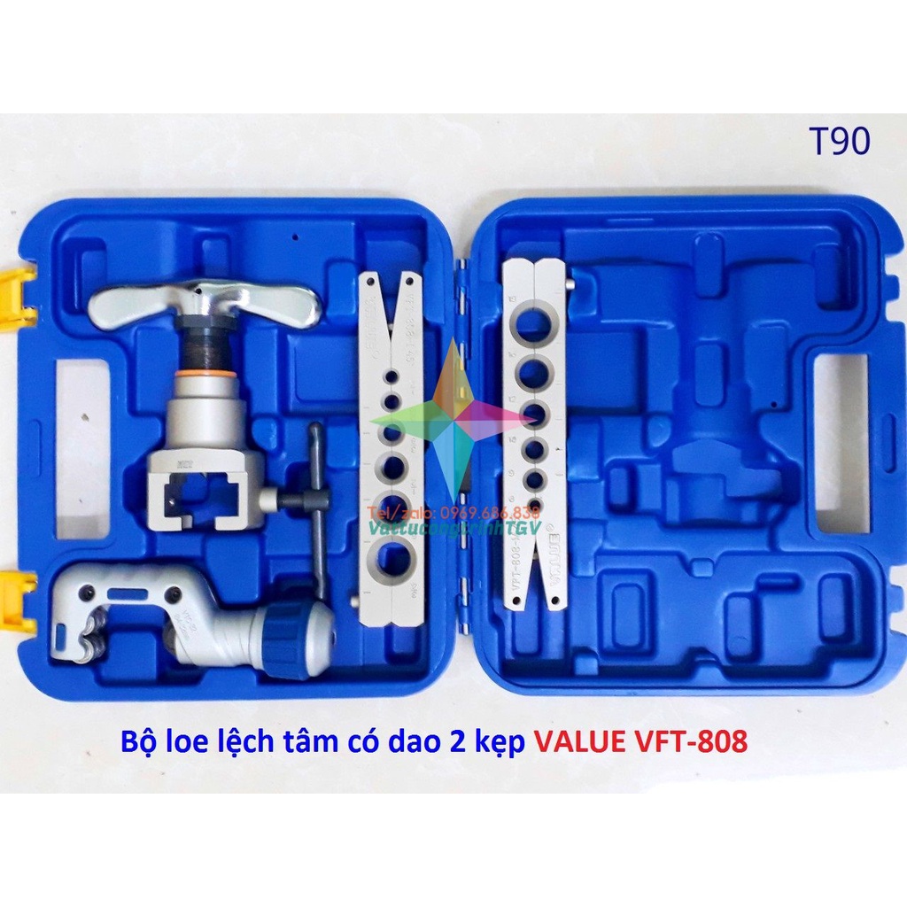 Bộ kẹp loe  ống đồng lệch tâm có dao 2 kẹp VALUE VFT-808-MIS