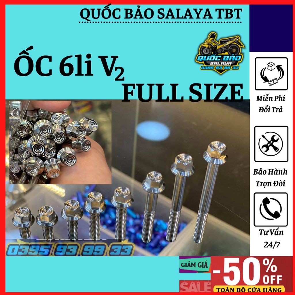 SALAYA TBT Ốc 6li v2 full size inox 304 gắn lốc máy , dàn áo và nhiều vị trí trên xe