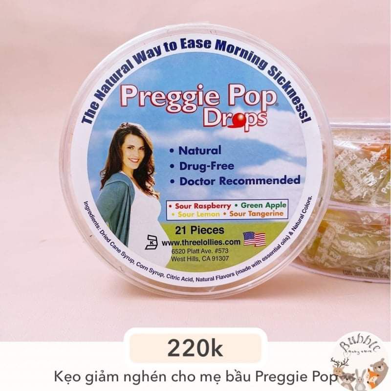 Kẹo ngậm giảm nghén Preggie Pop Mỹ 21 viên Date 2023