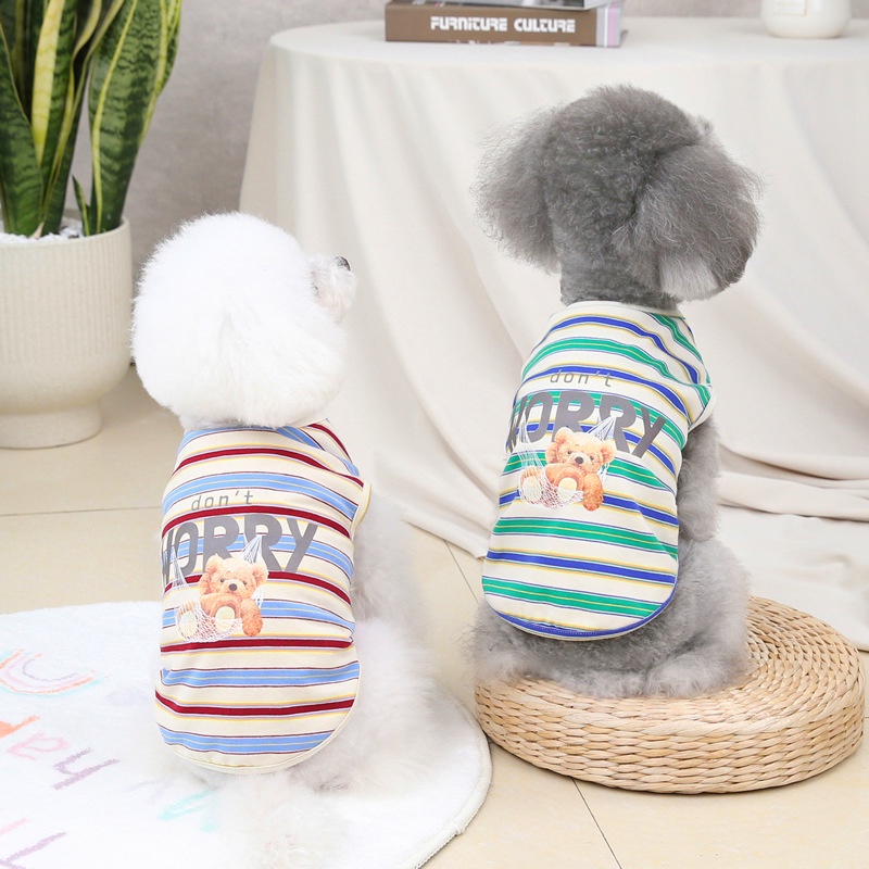 Áo Tank Top Kẻ Sọc In Họa Tiết Gấu Hoạt Hình Dễ Thương Thời Trang Xuân Hè Cho Thú Cưng