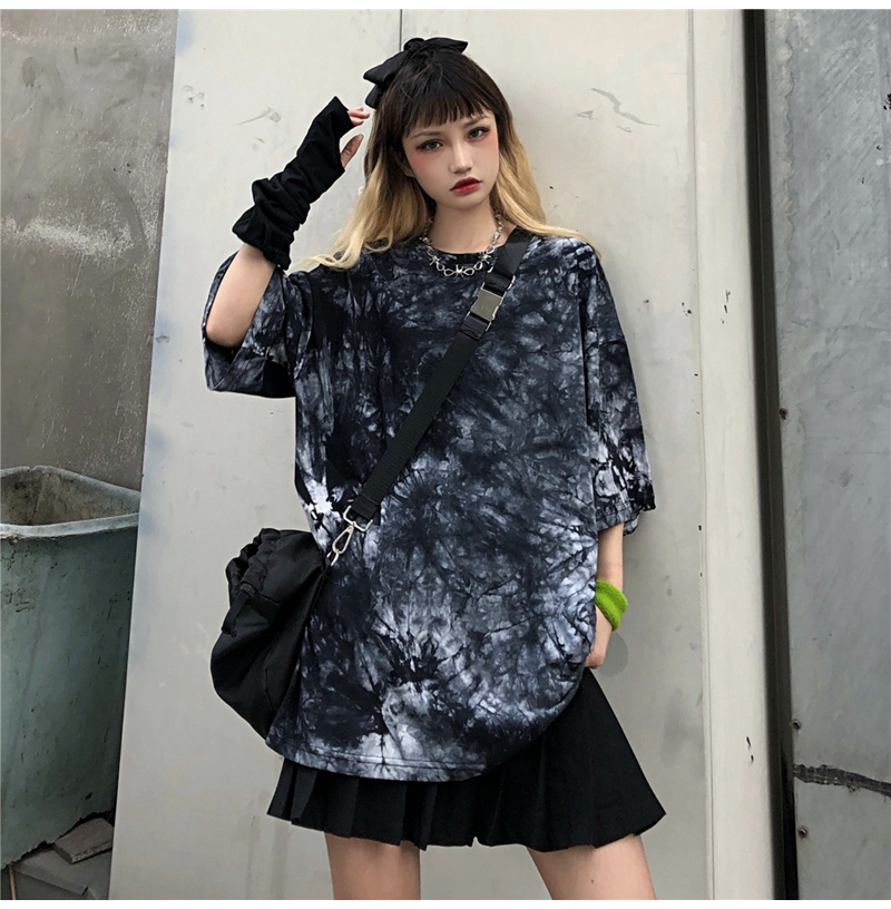 SUXI Áo Thun Tay Ngắn Phối Màu Nhuộm Độc Đáo Cá Tính Phong Cách Retro Hàn Quốc