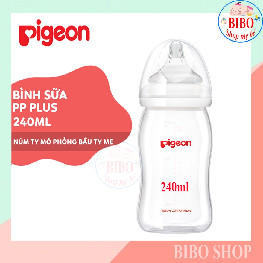 Bình Sữa Cổ Rộng PP Plus Pigeon 160ml/ 240ml/ 330ml, Bình Bú Cho Bé